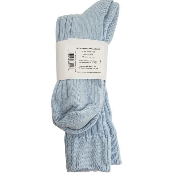 Soft Ribbed 82% Cashmere Ankle Socks 9-11 Warm Cozy Garnet Hill Rainwater Blue - Picture 3 of 7